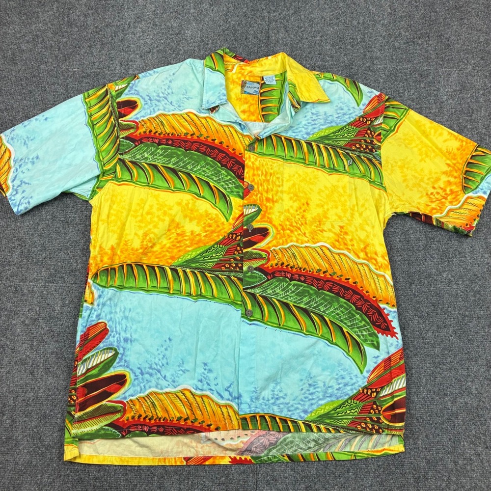 Vintage 90s Campia Tiki Island Mens Size Large Tropical Button Down Shirt Korea